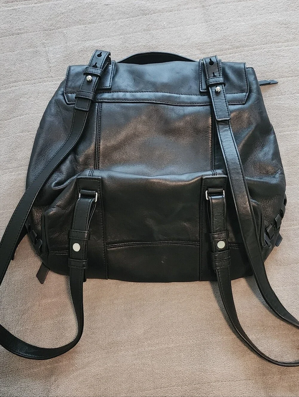 ALLSAINTS FIN BLACK LEATHER BACKPACK